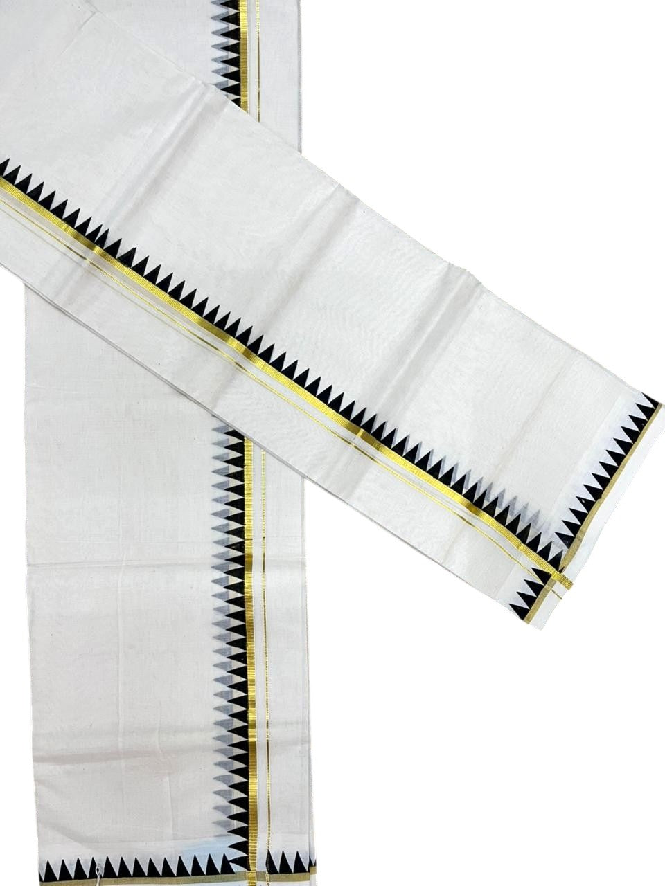 Southloom Pure Cotton Kerala Single Set Mundu (Mundum Neriyathum) with Temple Design in Black 2.80 Mtrs SL352