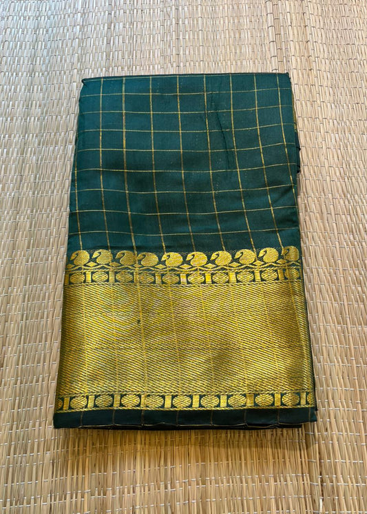 Southloom Semi Silk Saree with Check on Body in Bottle Green SL386