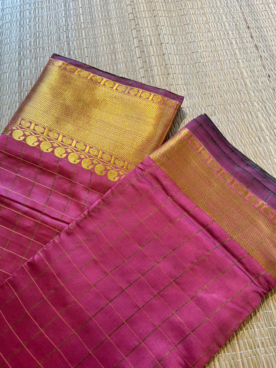Southloom Semi Silk Saree with Check on Body in Pink  SL386
