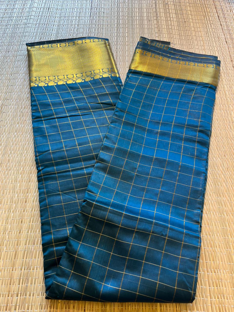 Southloom Semi Silk Saree with Check on Body in Green SL386
