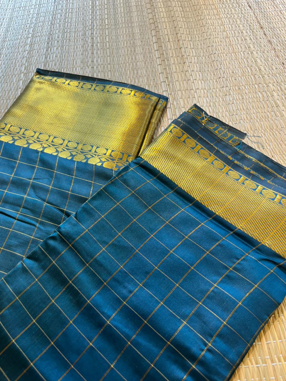 Southloom Semi Silk Saree with Check on Body in Green SL386