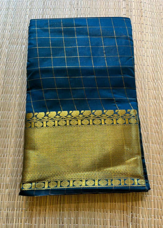 Southloom Semi Silk Saree with Check on Body in Green SL386