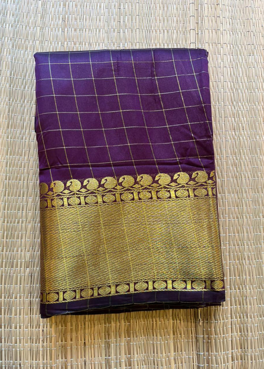 Southloom Semi Silk Saree with Check on Body in Violet SL386