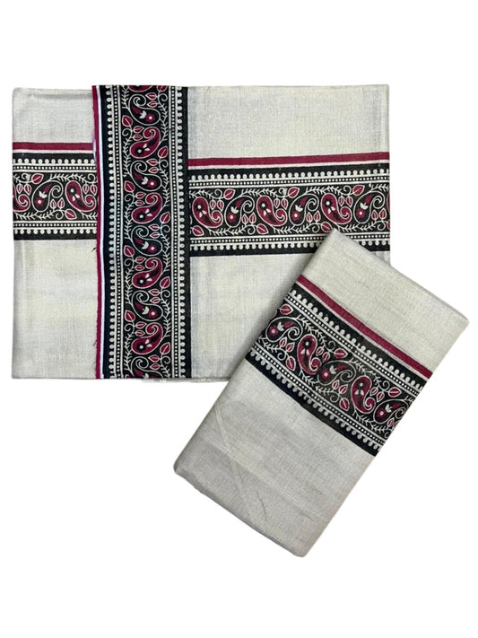 Southloom Tissue Single Set Mundu (Mundu Neriyathum) With Digital Print in Red 2.80 Mtrs SL396