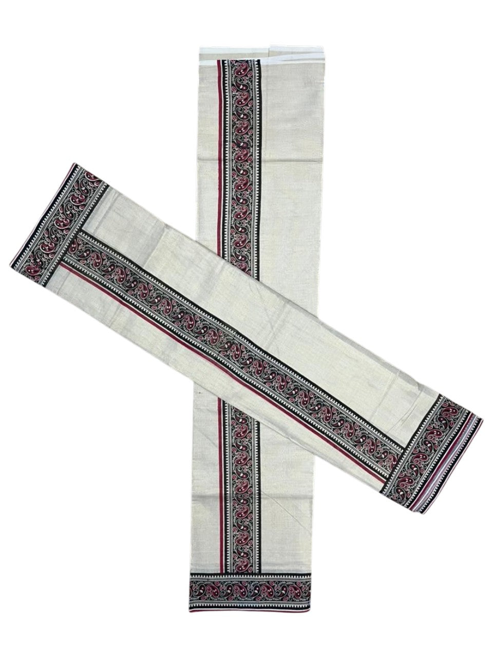 Southloom Tissue Single Set Mundu (Mundu Neriyathum) With Digital Print in Red 2.80 Mtrs SL396