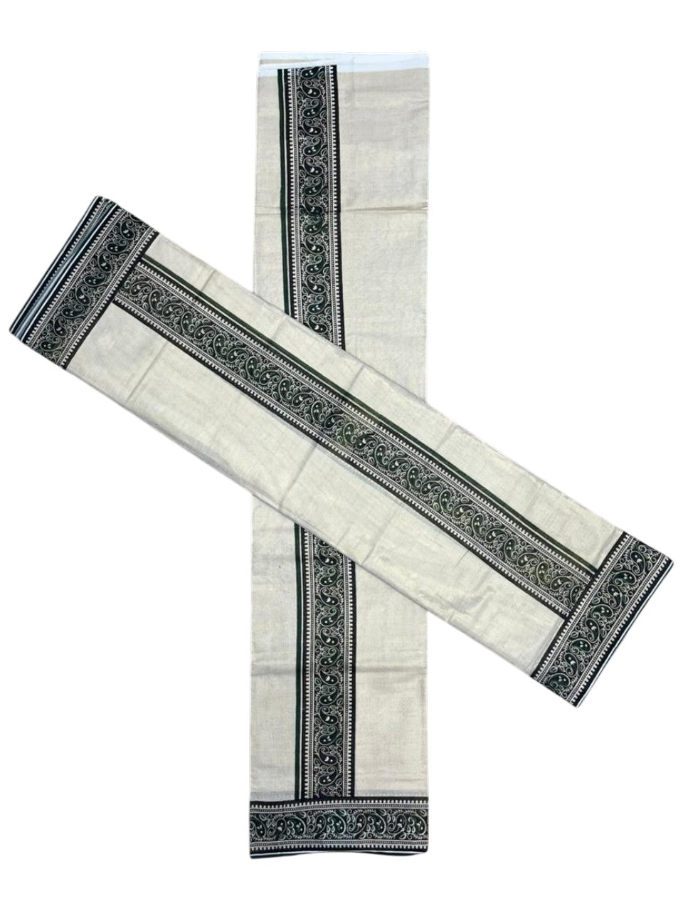Southloom Tissue Single Set Mundu (Mundu Neriyathum) With Digital Print in Green 2.80 Mtrs SL396