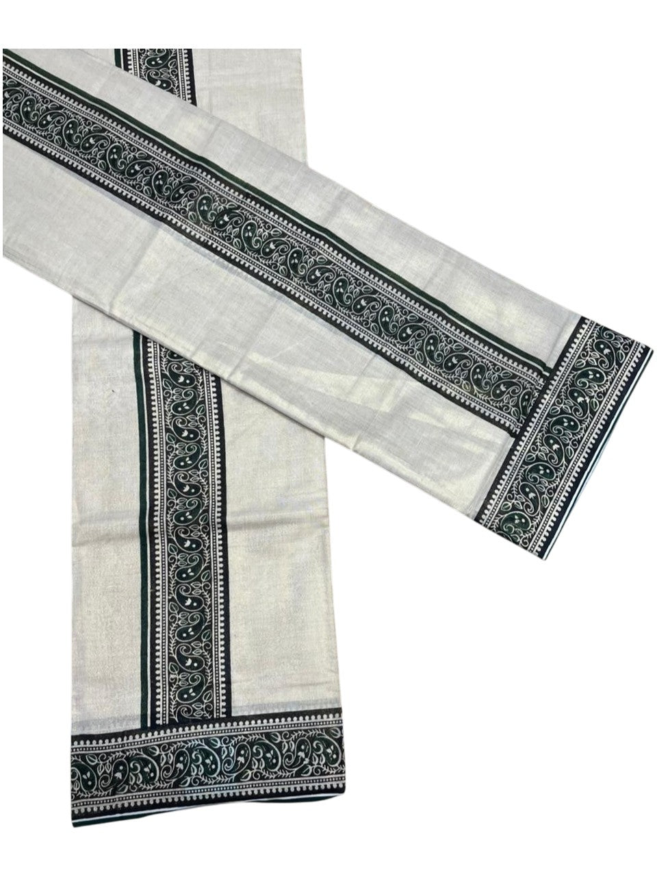 Southloom Tissue Single Set Mundu (Mundu Neriyathum) With Digital Print in Green 2.80 Mtrs SL396