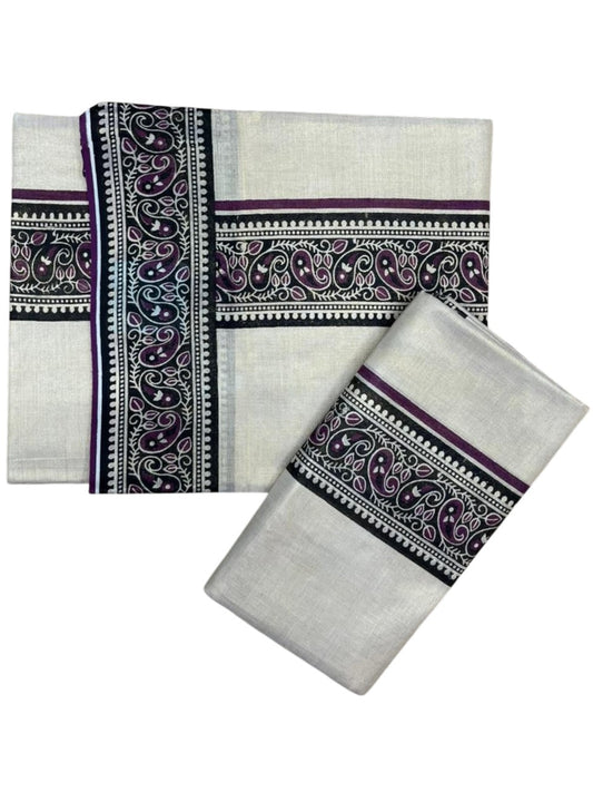 Southloom Tissue Single Set Mundu (Mundu Neriyathum) With Digital Print in Purple 2.80 Mtrs SL396