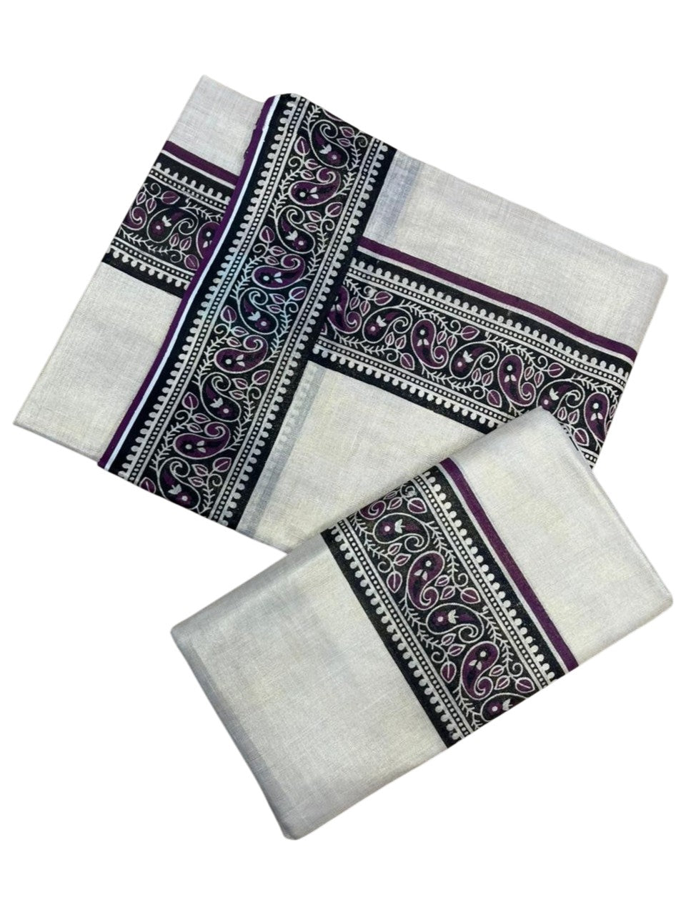 Southloom Tissue Single Set Mundu (Mundu Neriyathum) With Digital Print in Purple 2.80 Mtrs SL396
