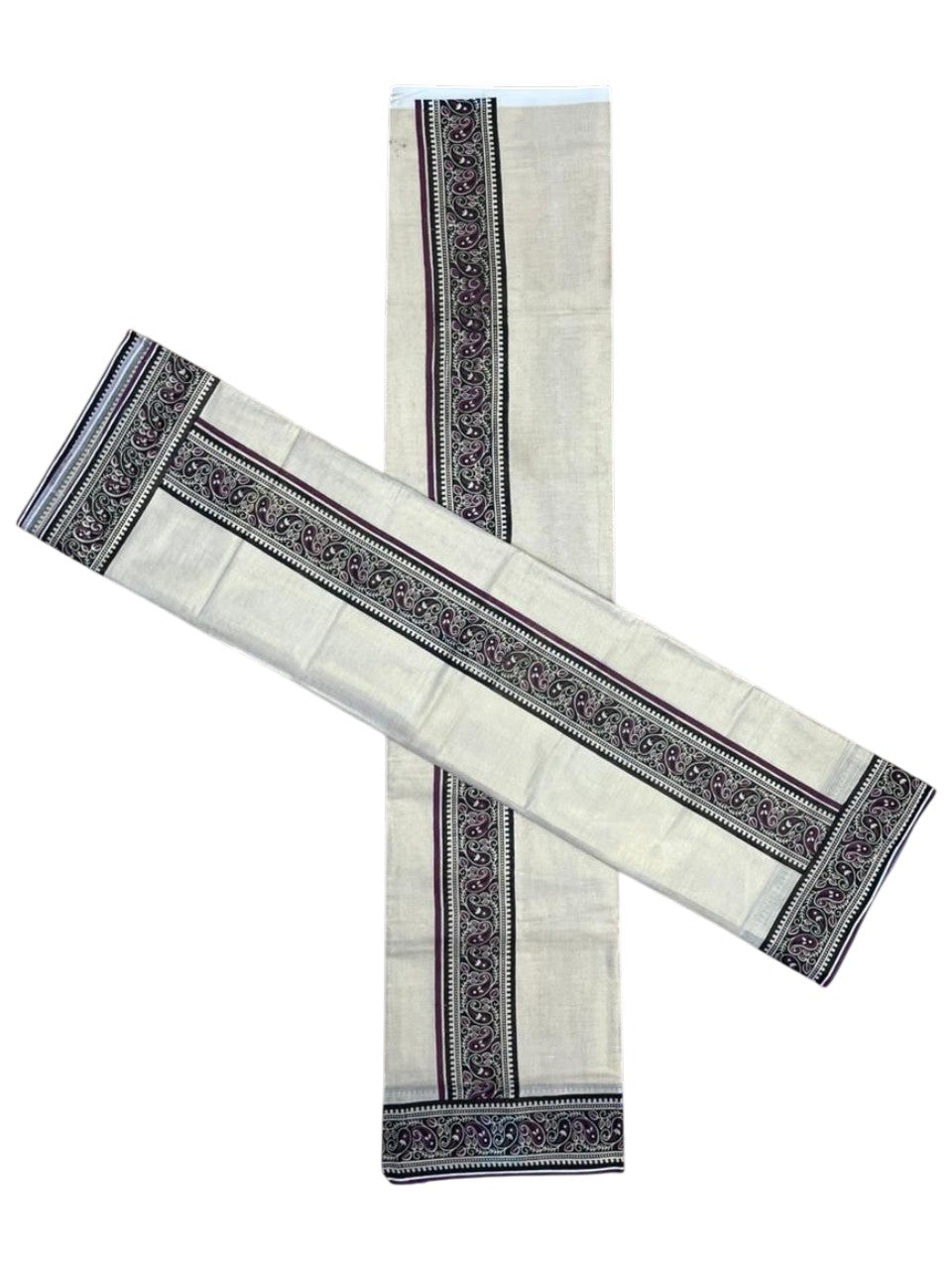 Southloom Tissue Single Set Mundu (Mundu Neriyathum) With Digital Print in Purple 2.80 Mtrs SL396