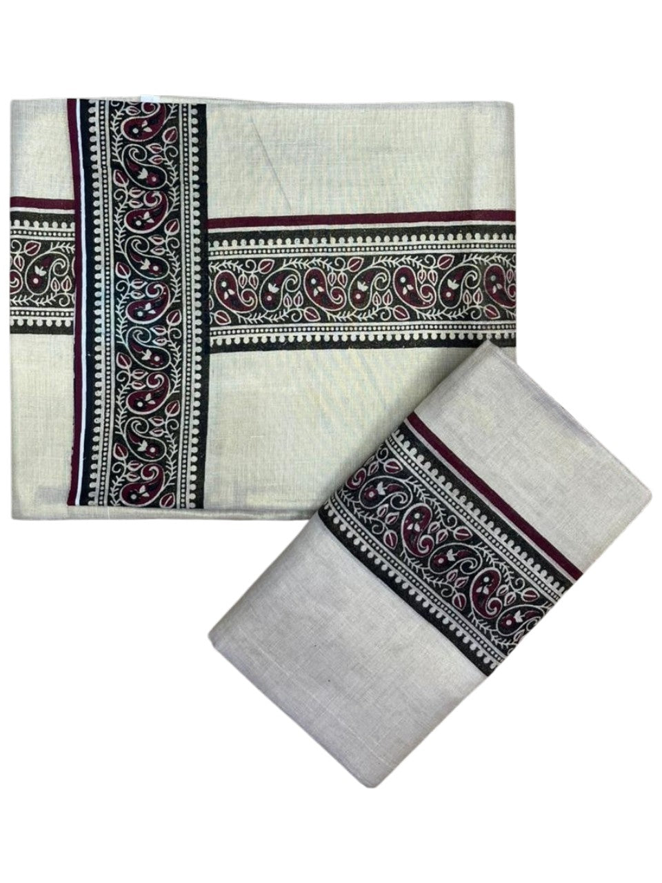 Southloom Tissue Single Set Mundu (Mundu Neriyathum) With Digital Print in Maroon 2.80 Mtrs SL396