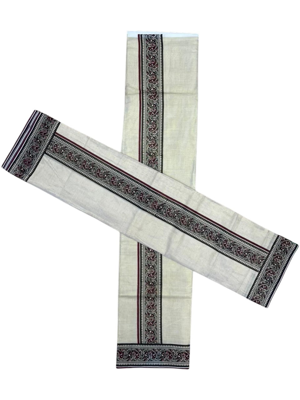 Southloom Tissue Single Set Mundu (Mundu Neriyathum) With Digital Print in Maroon 2.80 Mtrs SL396