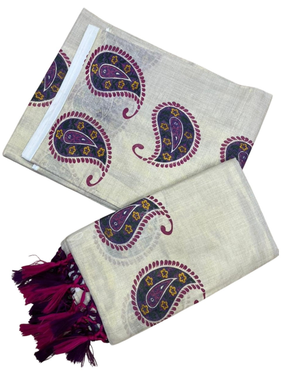Southloom Tissue Single Set Mundu (Mundu Neriyathum) With Digital Floral Print in Purple and Magenta 2.80 Mtrs SL397