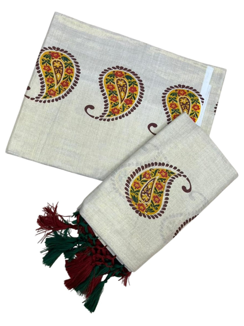 Southloom Tissue Single Set Mundu (Mundu Neriyathum) With Digital Floral Print in Maroon and Green 2.80 Mtrs SL397