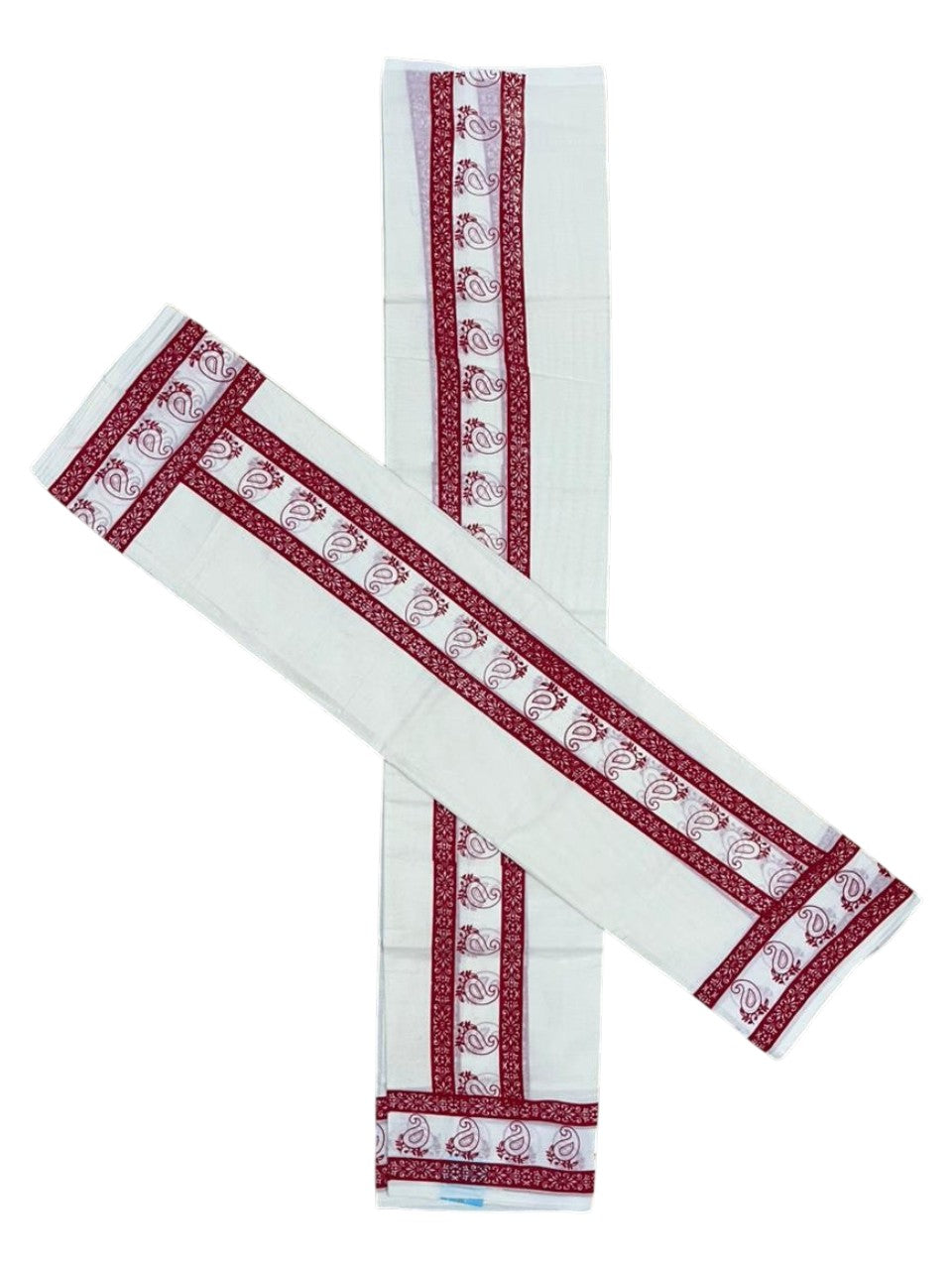 Southloom Cotton Single Set Mundu (Mundu Neriyathum) With Floral Digital Print in Red 2.80 Mtrs