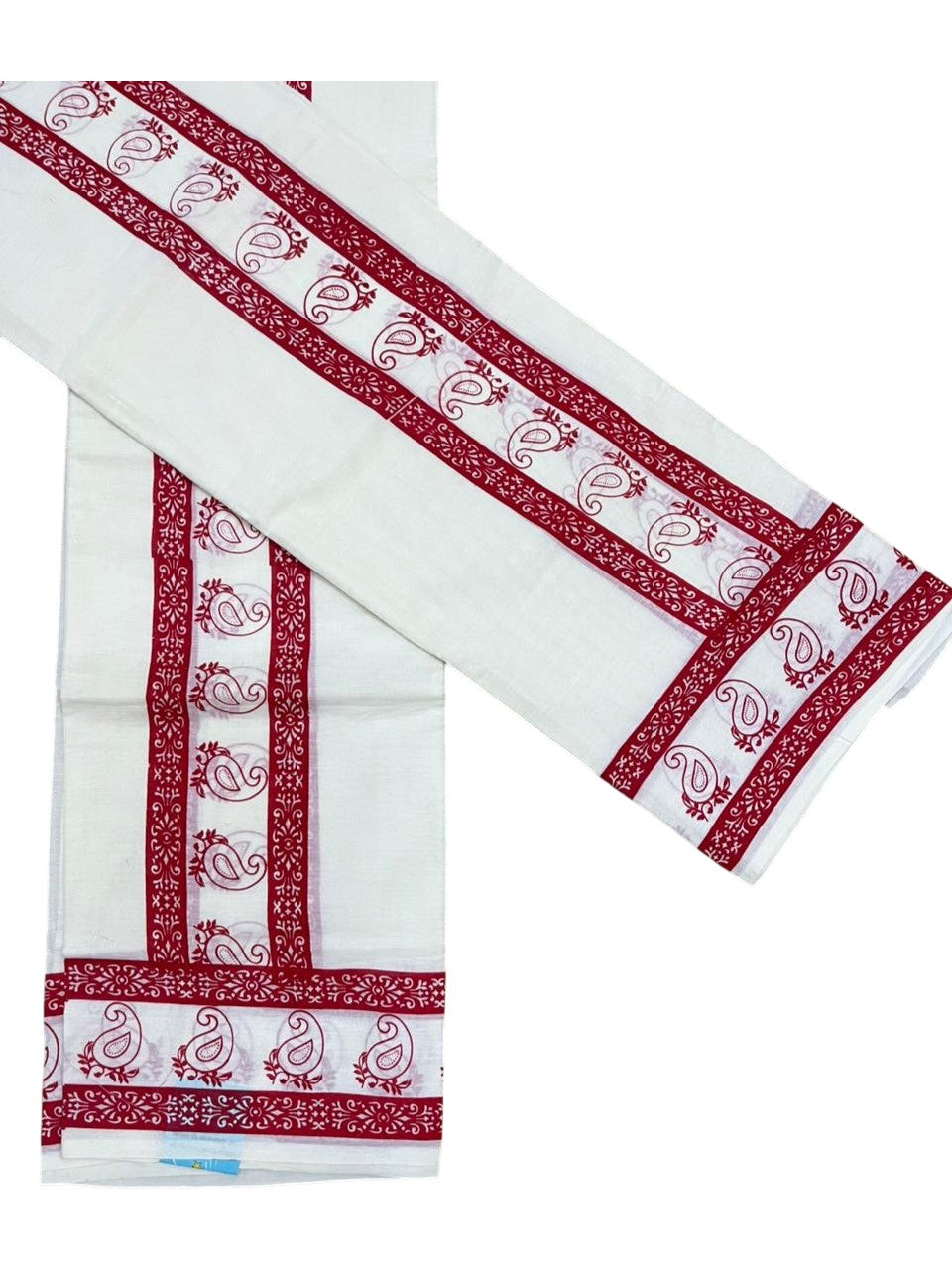 Southloom Cotton Single Set Mundu (Mundu Neriyathum) With Floral Digital Print in Red 2.80 Mtrs