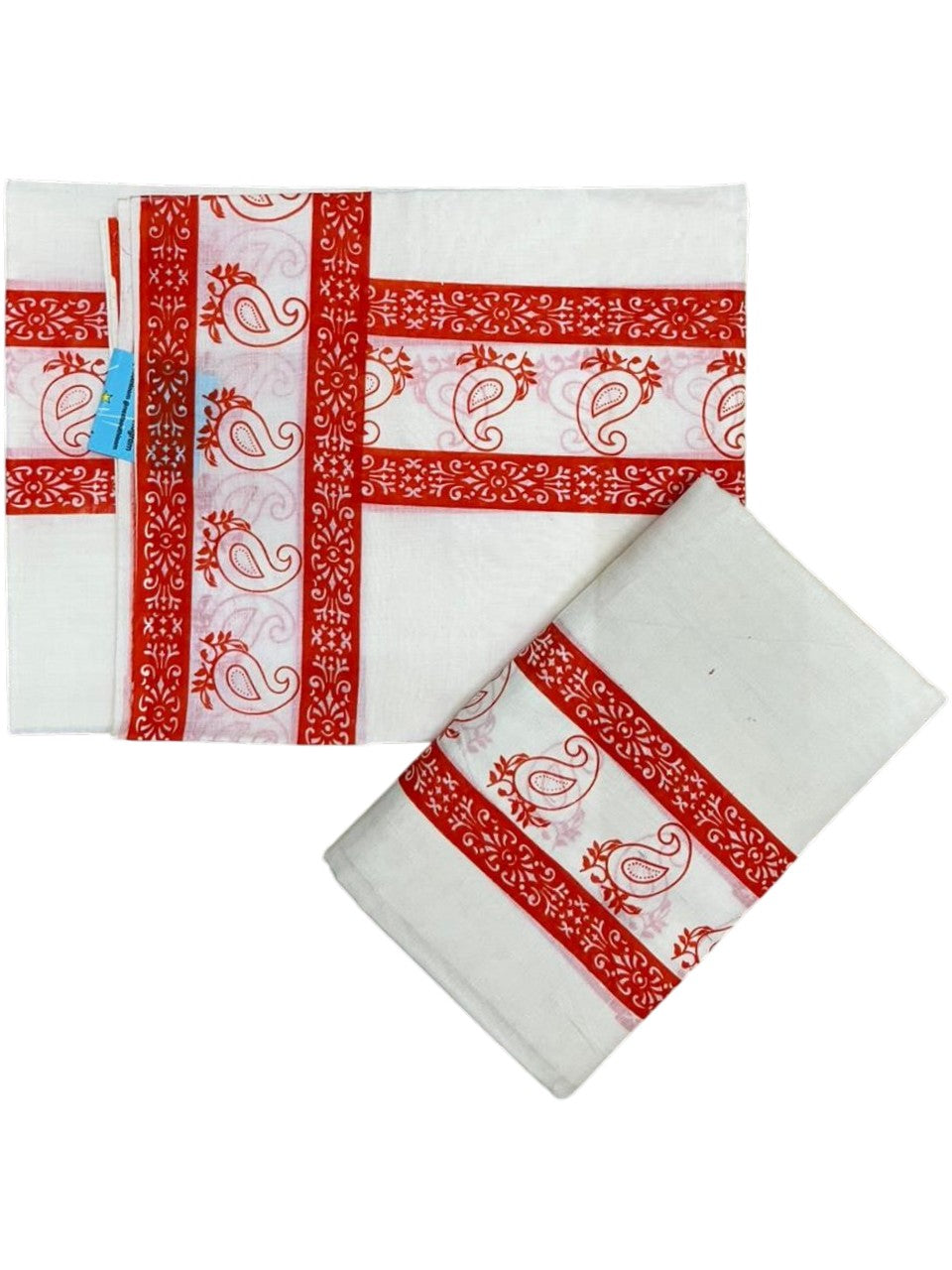Southloom Cotton Single Set Mundu (Mundu Neriyathum) With Floral Digital Print in Orange 2.80 Mtrs
