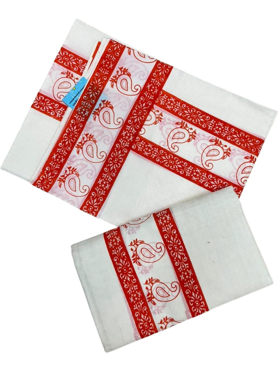 Southloom Cotton Single Set Mundu (Mundu Neriyathum) With Floral Digital Print in Orange 2.80 Mtrs