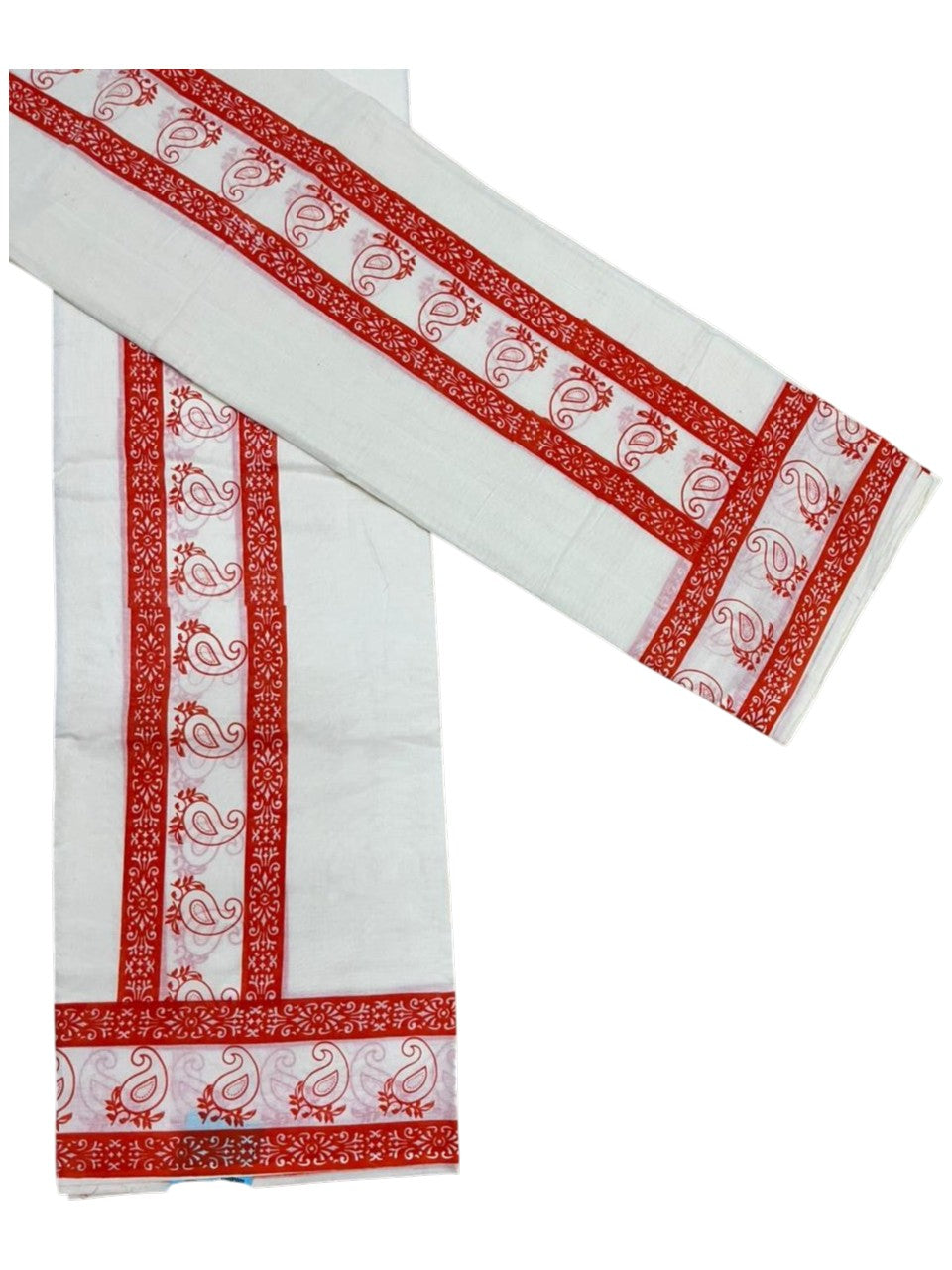 Southloom Cotton Single Set Mundu (Mundu Neriyathum) With Floral Digital Print in Orange 2.80 Mtrs