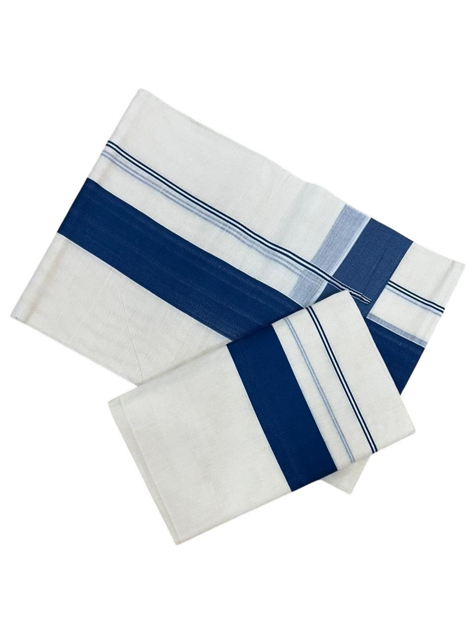 Southloom Kerala Cotton Mundum Neriyathum Single (Set Mundu) with Katti Kara in Blue 2.80 Mtrs SL004