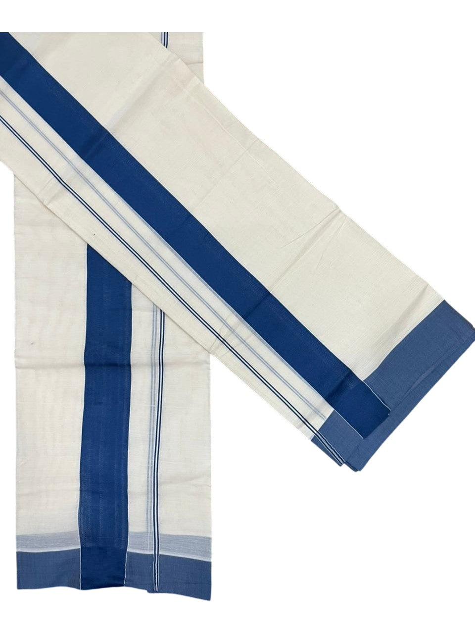 Southloom Kerala Cotton Mundum Neriyathum Single (Set Mundu) with Katti Kara in Blue 2.80 Mtrs SL004