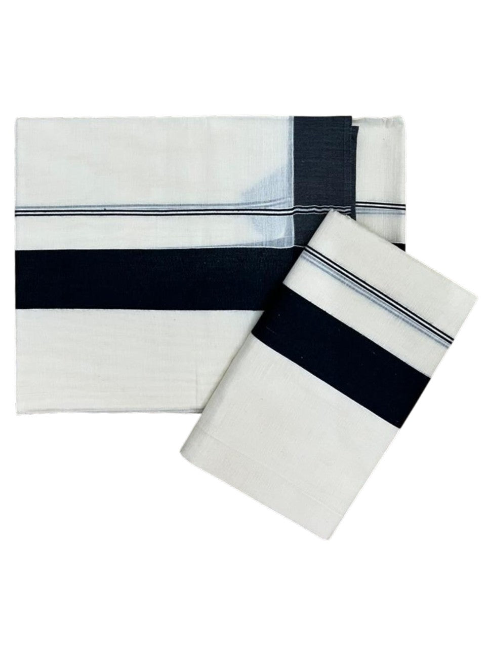 Southloom Kerala Cotton Mundum Neriyathum Single (Set Mundu) with Katti Kara in Black 2.80 Mtrs SL004