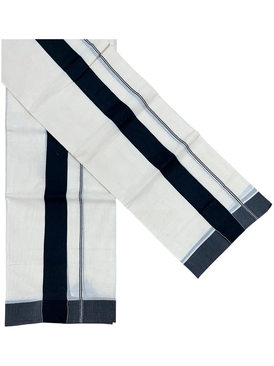 Southloom Kerala Cotton Mundum Neriyathum Single (Set Mundu) with Katti Kara in Black 2.80 Mtrs SL004