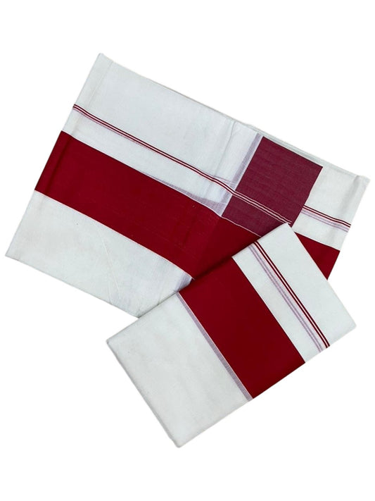 Southloom Kerala Cotton Mundum Neriyathum Single (Set Mundu) with Katti Kara in Red 2.80 Mtrs SL004