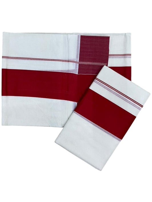 Southloom Kerala Cotton Mundum Neriyathum Single (Set Mundu) with Katti Kara in Red 2.80 Mtrs SL004