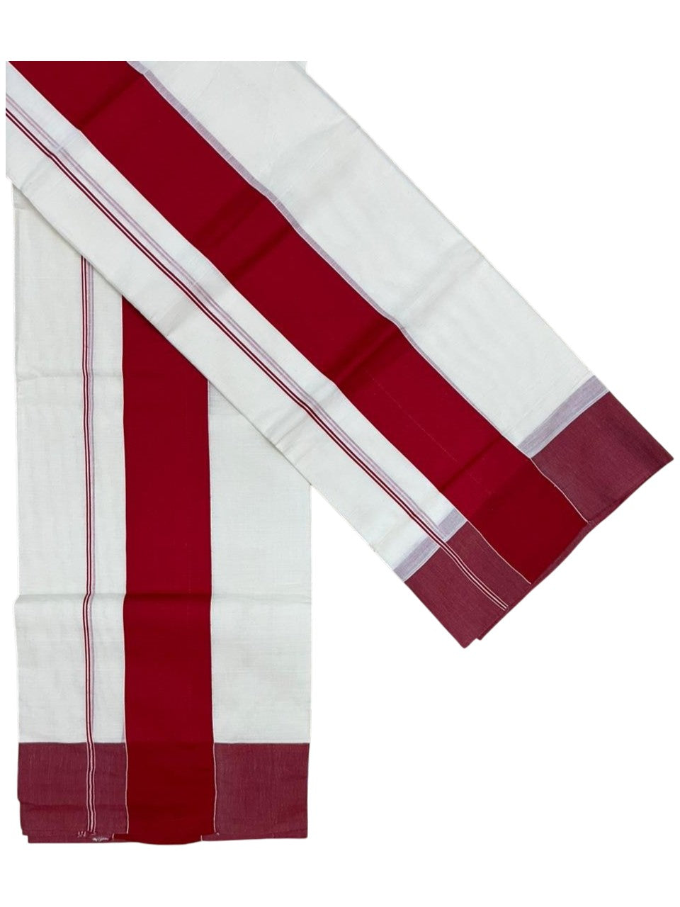 Southloom Kerala Cotton Mundum Neriyathum Single (Set Mundu) with Katti Kara in Red 2.80 Mtrs SL004