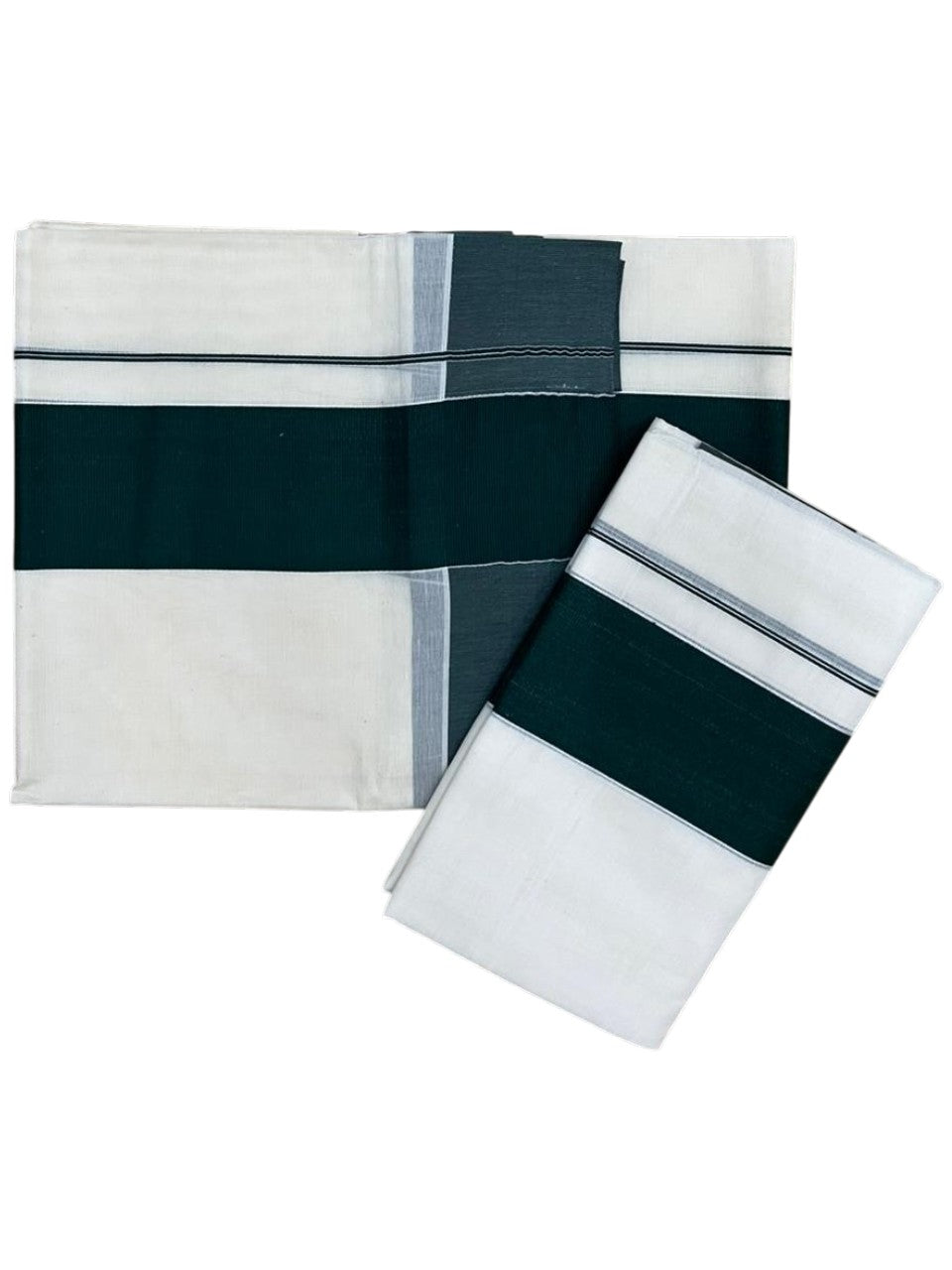 Southloom Kerala Cotton Mundum Neriyathum Single (Set Mundu) with Katti Kara in Green 2.80 Mtrs SL004