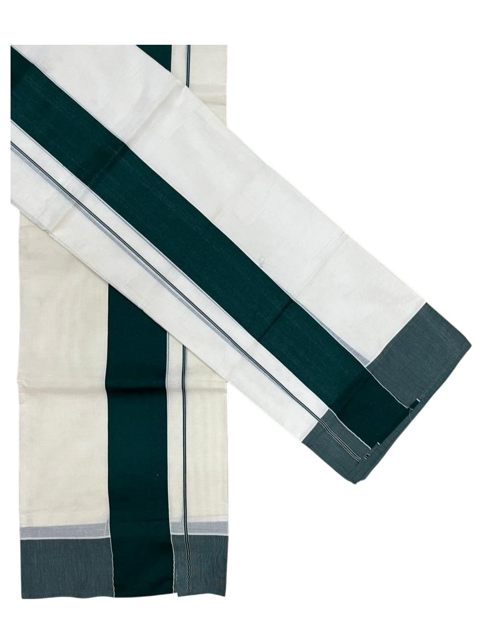Southloom Kerala Cotton Mundum Neriyathum Single (Set Mundu) with Katti Kara in Green 2.80 Mtrs SL004