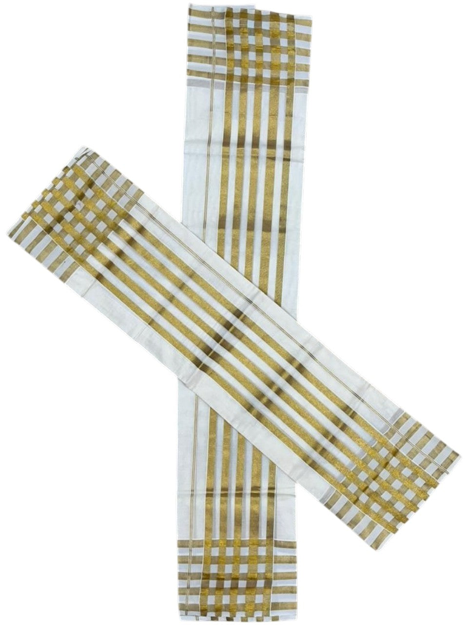 Kerala Cotton Plain Single Set Mundu (Mundum Neriyathum) with Golden Stripes on Border in 2.80 Mtrs SL400