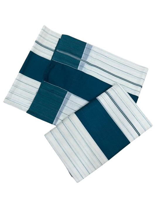 Southloom Pure Cotton Kerala Single Set Mundu (Mundum Neriyathum) with Stripes Design in Peacock Blue 2.80 Mtrs SL355