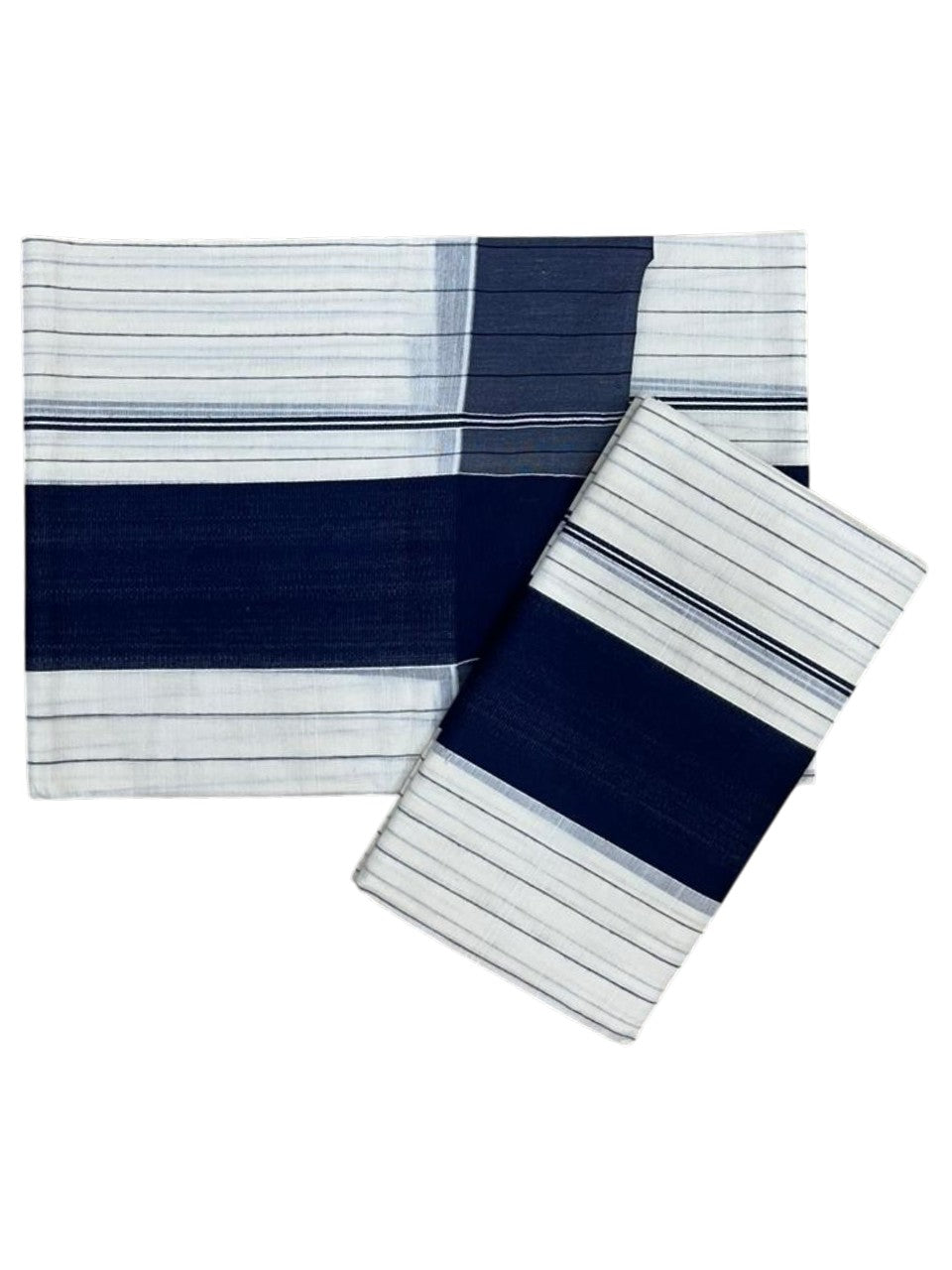 Southloom Pure Cotton Kerala Single Set Mundu (Mundum Neriyathum) with Stripes Design in Blue 2.80 Mtrs SL355