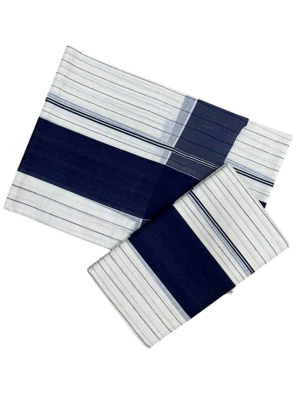 Southloom Pure Cotton Kerala Single Set Mundu (Mundum Neriyathum) with Stripes Design in Blue 2.80 Mtrs SL355