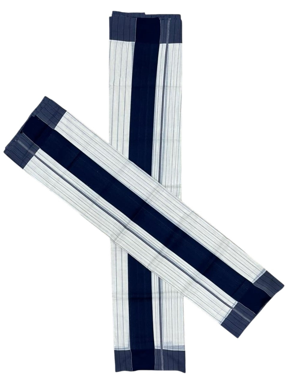 Southloom Pure Cotton Kerala Single Set Mundu (Mundum Neriyathum) with Stripes Design in Blue 2.80 Mtrs SL355