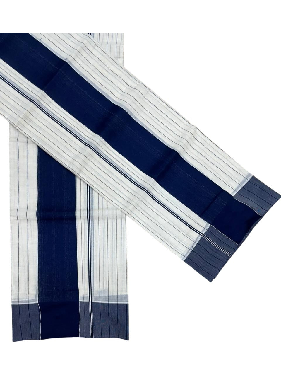 Southloom Pure Cotton Kerala Single Set Mundu (Mundum Neriyathum) with Stripes Design in Blue 2.80 Mtrs SL355