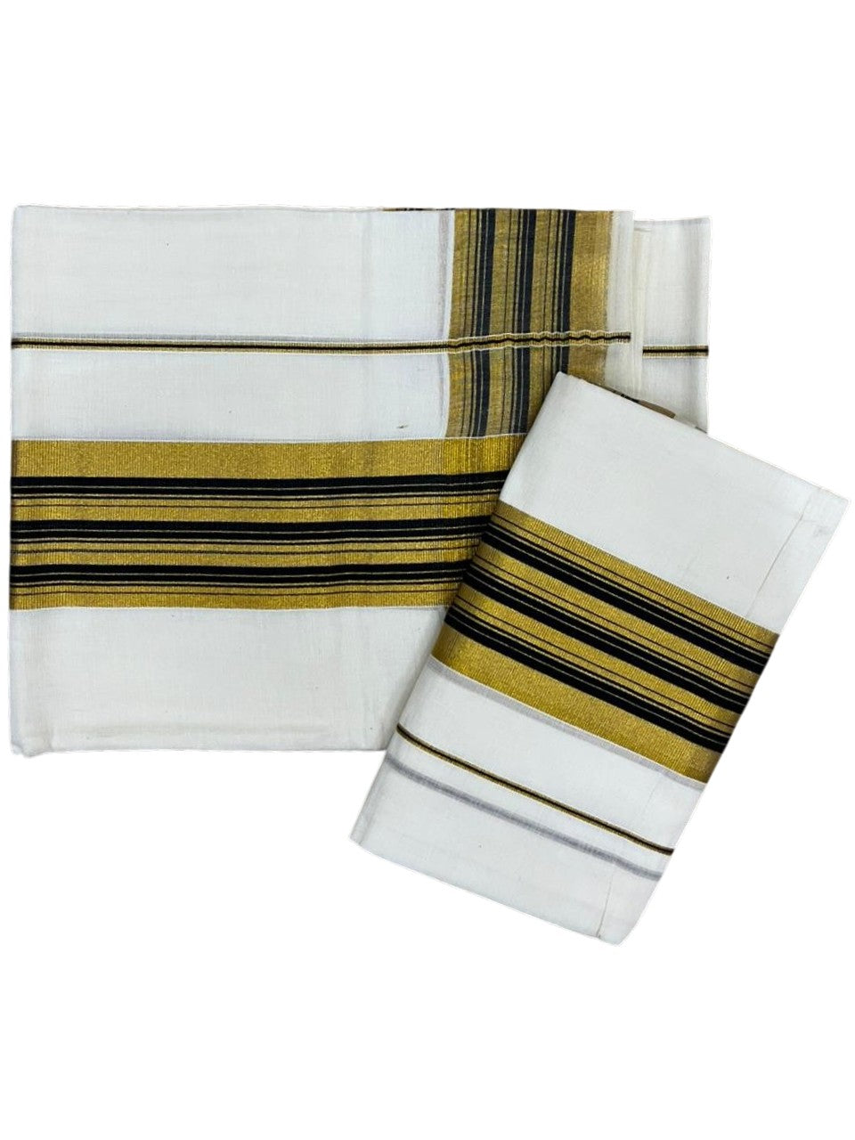 Southloom Pure Cotton Set Mundu with Gold Kasavu and Black Border in 2.80 Mtrs
