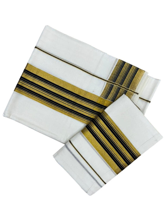 Southloom Pure Cotton Set Mundu with Gold Kasavu and Black Border in 2.80 Mtrs