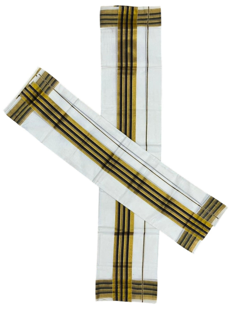 Southloom Pure Cotton Set Mundu with Gold Kasavu and Black Border in 2.80 Mtrs
