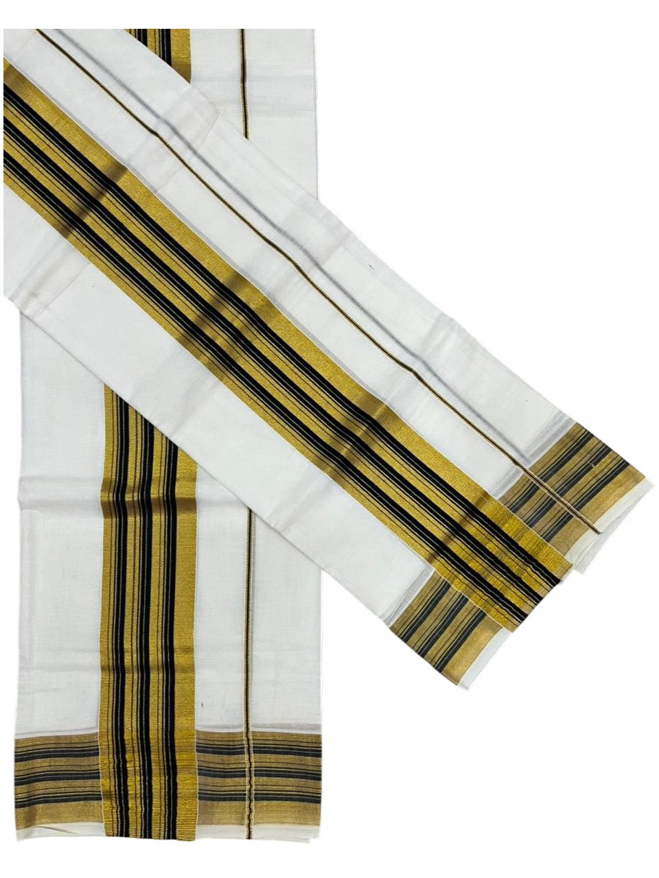Southloom Pure Cotton Set Mundu with Gold Kasavu and Black Border in 2.80 Mtrs