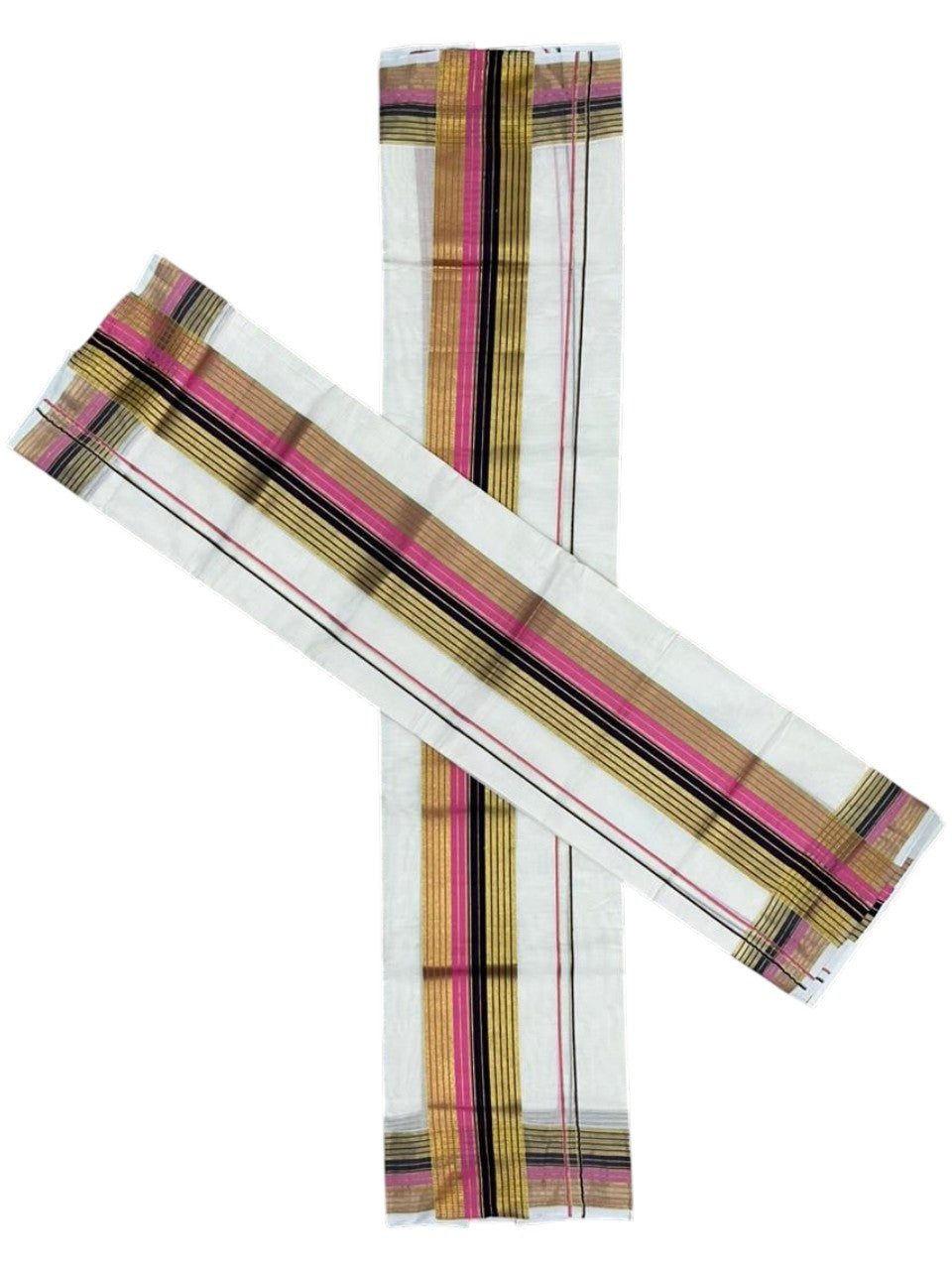 Southloom Pure Cotton Set Mundu with Gold Kasavu and Pink & Black Border in 2.80 Mtrs SL403