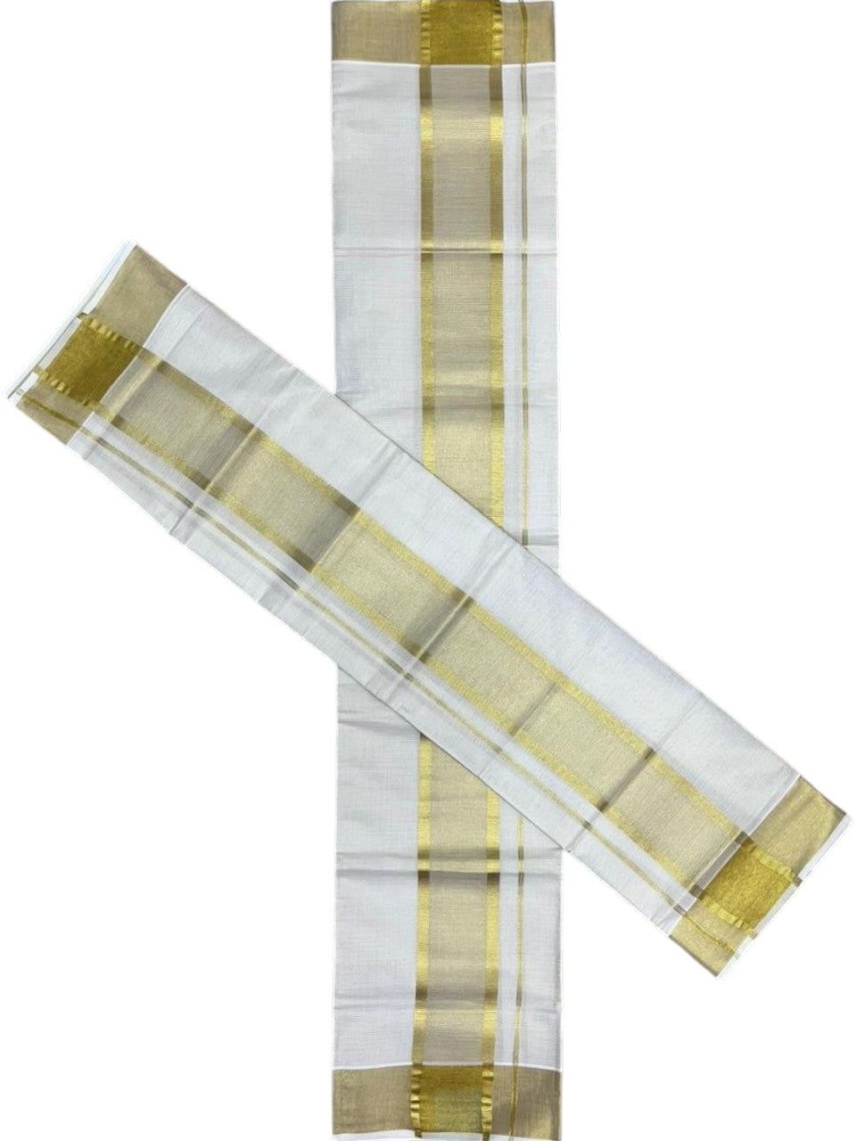 Southloom Pure Cotton Set Mundu with Gold Kasavu and Micro Stripes Across Body in 2.80 Mtrs SL405