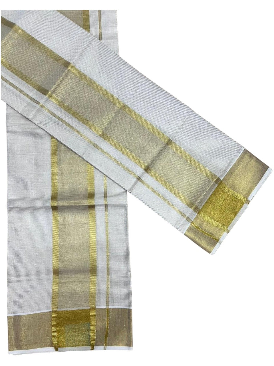 Southloom Pure Cotton Set Mundu with Gold Kasavu and Micro Stripes Across Body in 2.80 Mtrs SL405