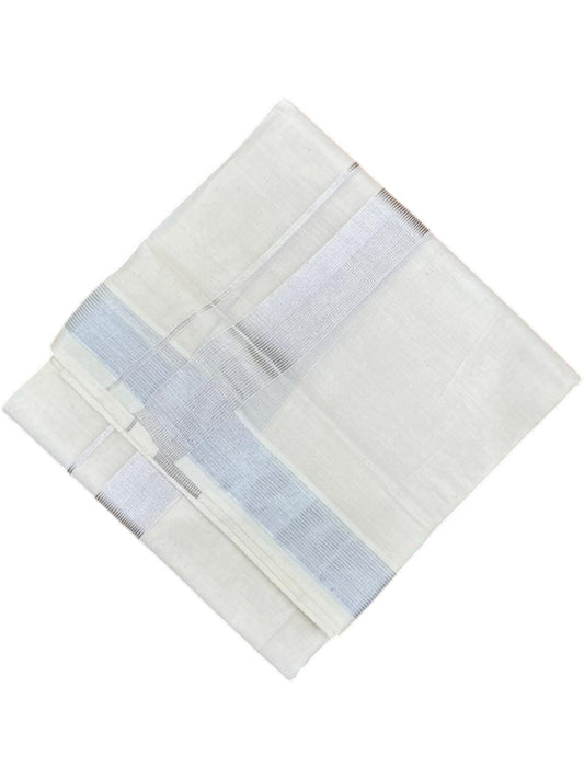 Southloom Pure Cotton Off White Double Mundu with Silver Kasavu Lines Border (South Indian Kerala Dhoti)