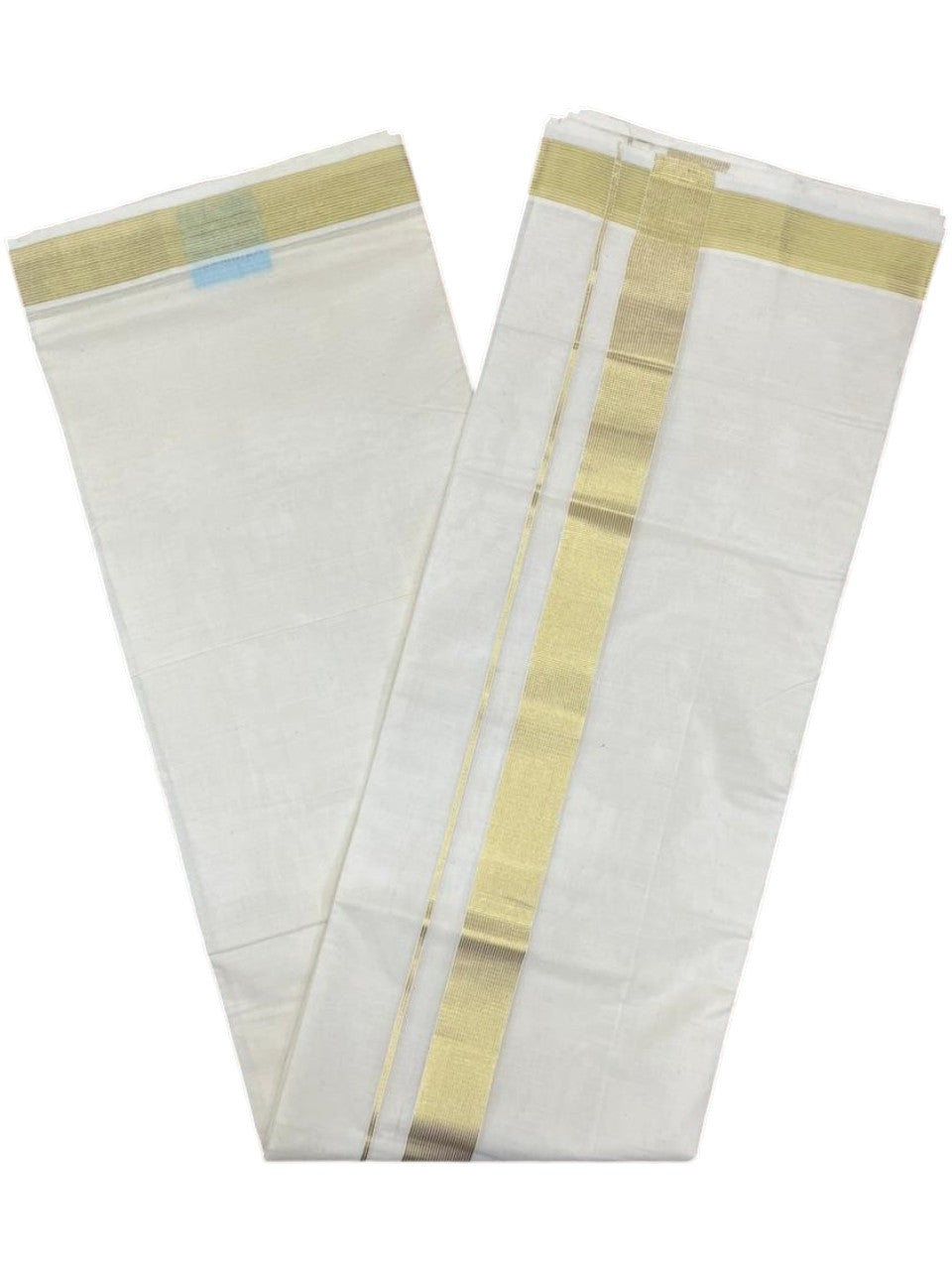 Southloom Pure Cotton Off White Double Mundu with Gold Kasavu Lines Border (South Indian Kerala Dhoti)