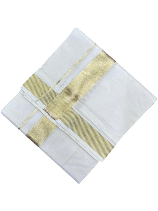 Southloom Pure Cotton Off White Double Mundu with Gold Kasavu Lines Border (South Indian Kerala Dhoti)