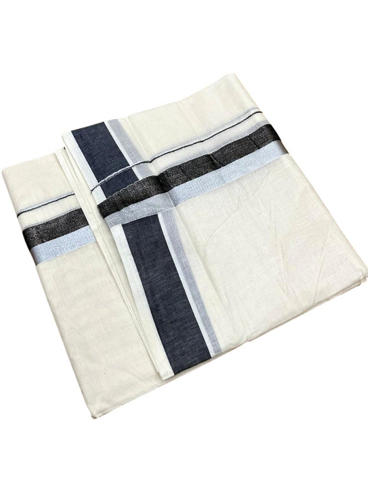 Southloom Kerala Pure Cotton Double Mundu with Grey And Silver Border (South Indian Dhoti)