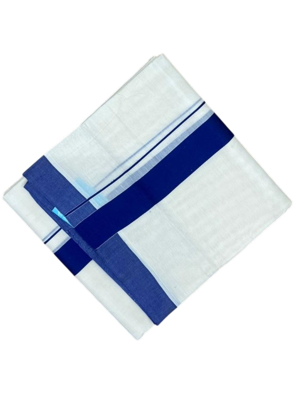 Southloom Kerala Pure Cotton Double Mundu with Blue Border (South Indian Kerala Dhoti)